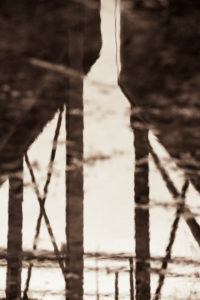 Reflection of two old silos, vintage, monochrome, Reflection of two old silos, vintage, monochrome,